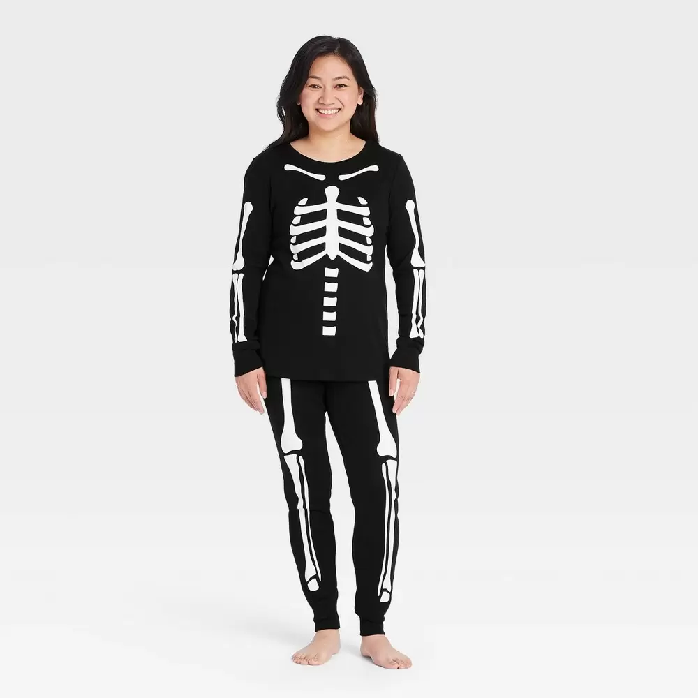 Women's Halloween Skeleton Matching Family Pajama Set - Black M