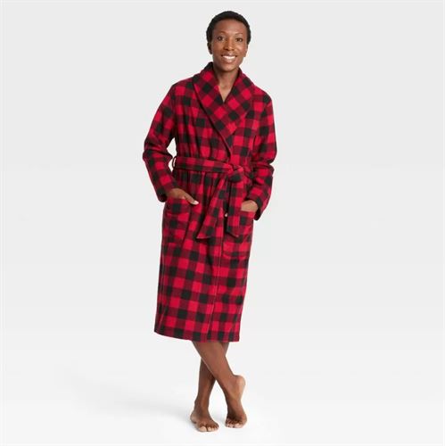 Adult Holiday Buffalo Check Plaid Fleece Matching Family Pajama Robe - Wondershop™