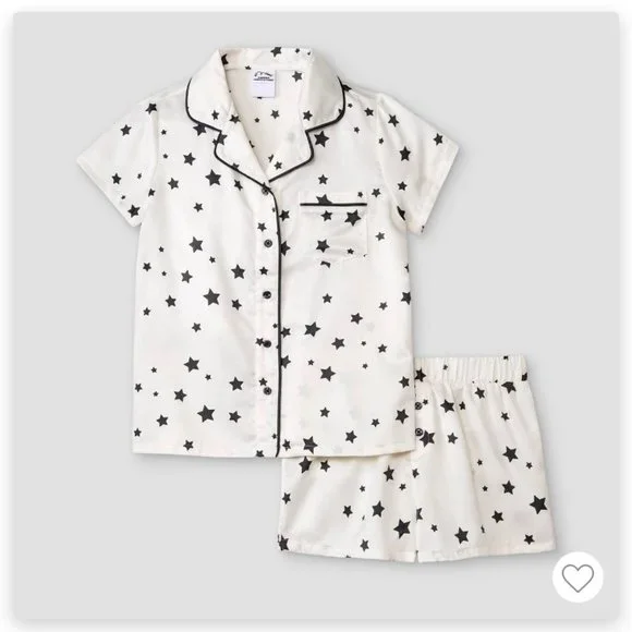Girls' Satin Stars Coat Pajama Set - art class Off-White/Black M