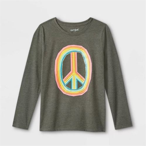 Girls' Rainbow Peace Graphic Long Sleeve T-Shirt - Cat & Jack Dark Gray L
