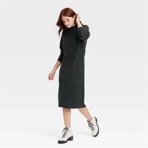 Women's Balloon Long Sleeve Cable Sweater Dress - Universal Thread Charcoal Gray