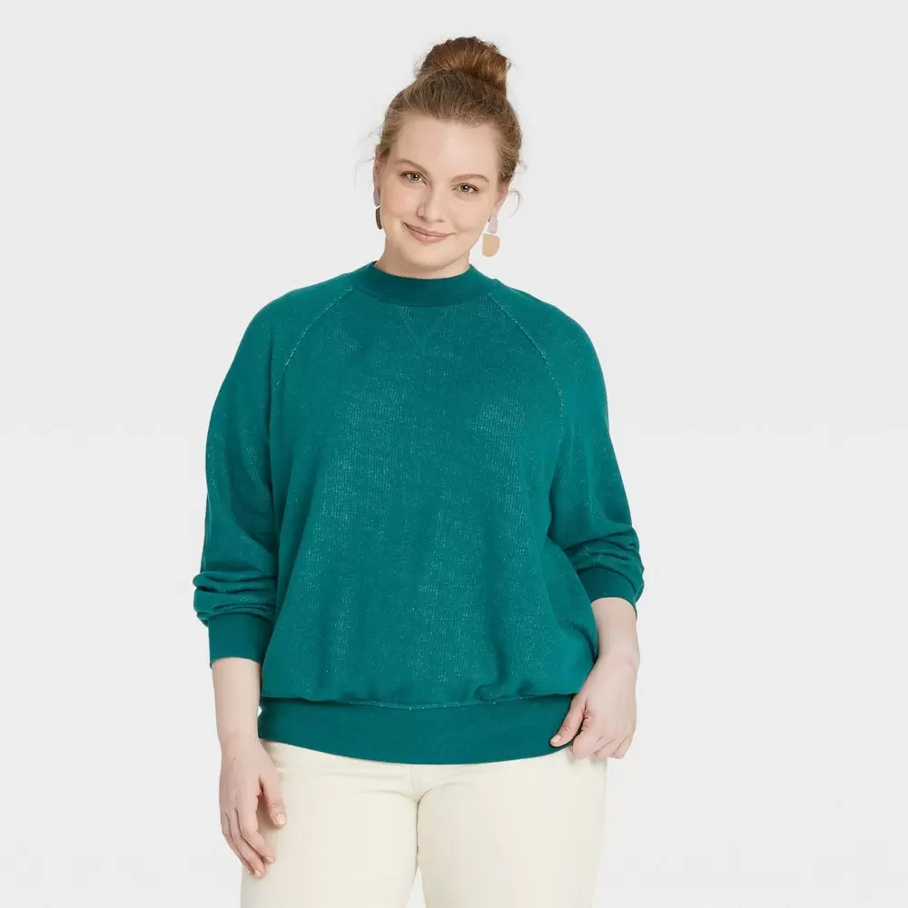 Women's Rib-Knit Sweatshirt - Universal Thread Green M