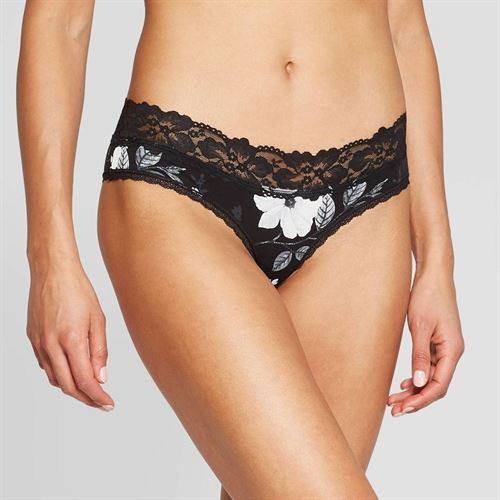 Women's Floral Print Cotton Cheeky Underwear With Lace Waistband