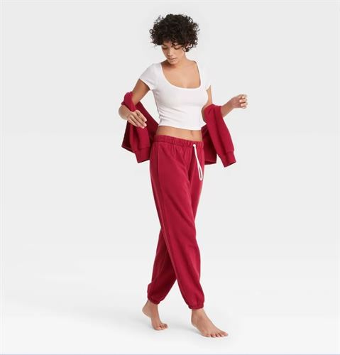 Women's Fleece Fold-Over Lounge Jogger Pants - Colsie Barn Red XL