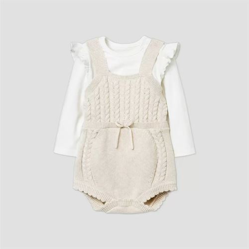 Baby Girls' Cable Romper - Cat & Jack Off-White/Beige 6-9M