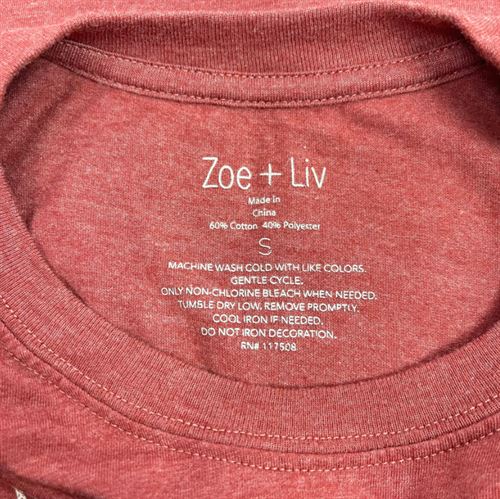 Zoe + Liv Junior Women T Shirt Blouse Size M Heathered Rosewood Graphic