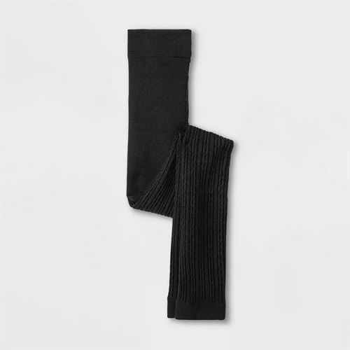 Girls' Fleece Cable Textured Tights - Cat & Jack Black S