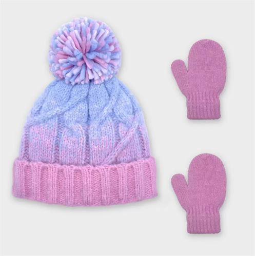 Baby Girls' Knit Ombre Cable Cuffed Beanie and Magic Mittens Set - Cat & Jack Pink/Blue