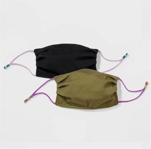 Women's 2pk Adjustable Fabric Face Mask - Wild Fable Black/Olive Green