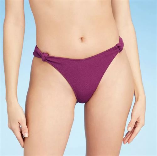Women's V-Front Knot Detail Crepe Textured High Leg Extra Cheeky Bikini Bottom - Shade & Shore Acai M