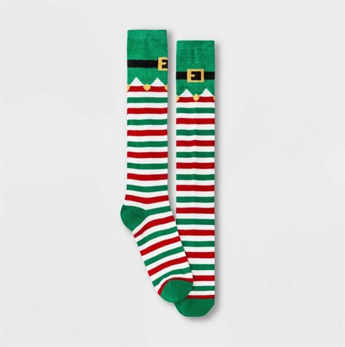 Women's Fuzzy Elf Striped Holiday Knee High Socks - Wondershop