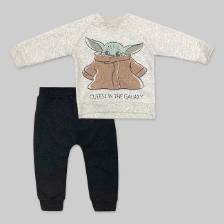 Baby Boys' 2pc Star Wars Baby Yoda Long Sleeve Fleece Top and Bottom Set