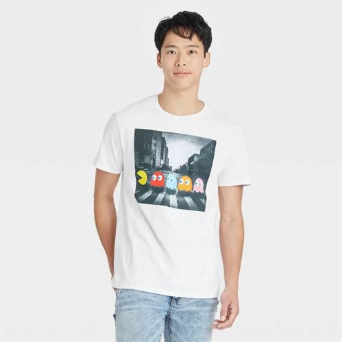 Men's Pac-Man Short Sleeve Graphic Crewneck T-Shirt - White XL