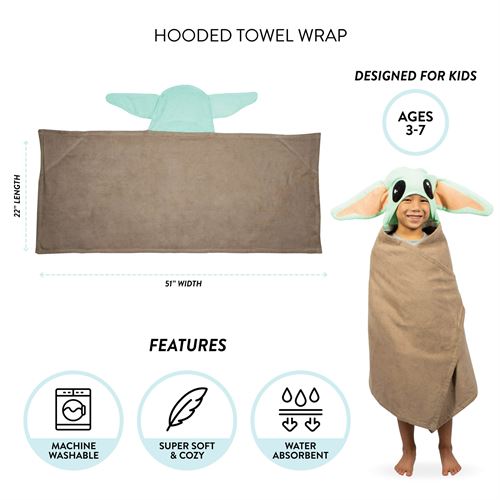 Star Wars Mandalorian Baby Yoda Brown and Green Hooded Bath Towel