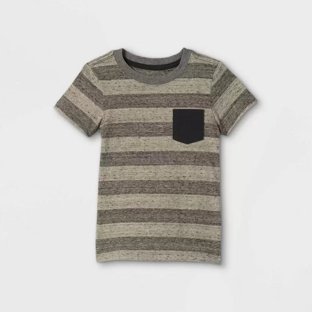Toddler Boys' Striped Pocket Short Sleeve T-Shirt - Cat & Jack Charcoal Gray 18M