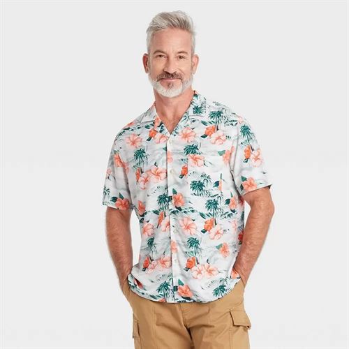 Men's Regular Fit Camp Collar Short Sleeve Button-Down Shirt - Goodfellow & Co Orange XXL