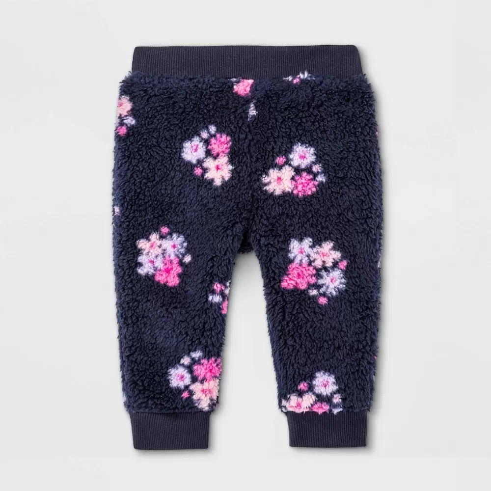 Baby Girls' Floral Cozy Pull-On Pants - Cat & Jack Navy 12M, Blue