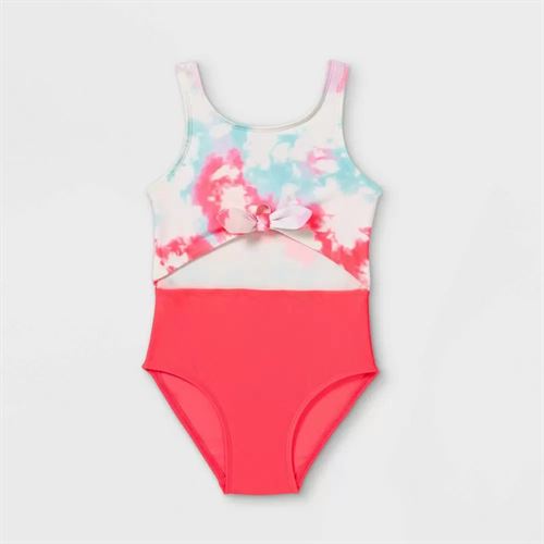 Toddler Girls' Tie-Dye Tie-Front One Piece Swimsuit - Cat & Jack Neon Pink 2T