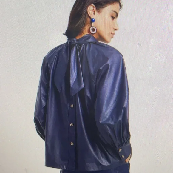 Women's Long Sleeve Faux Leather Tie Back Top - Rachel Comey
