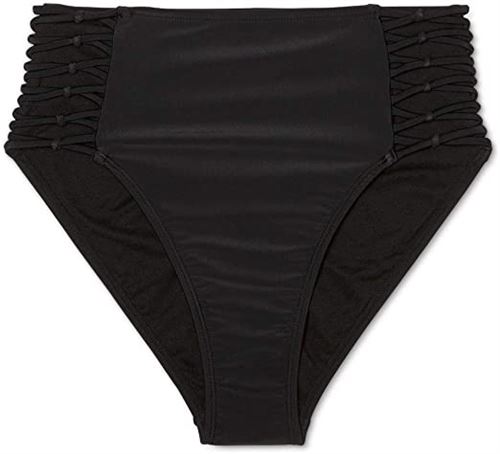 Juniors' Strappy Knotted High Waist Cheeky Bikini Bottom - Xhilaration Black M