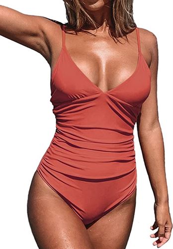 Women's One Shoulder Cutout One Piece Swimsuit - Cupshe-Coffee-Large