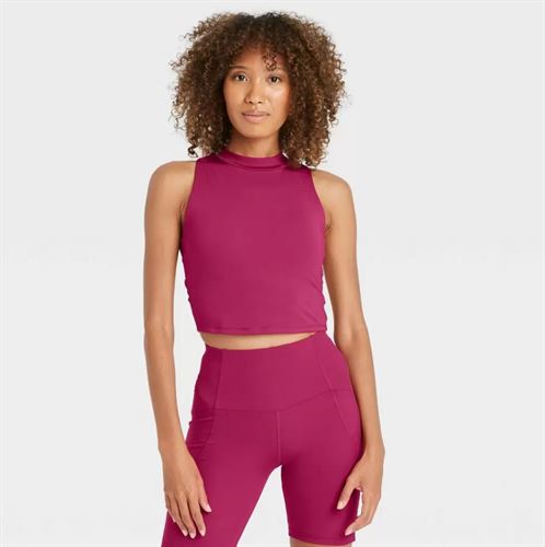 Women's Light Support Laser Cut Crop Top with Built-in Bra - All in Motion