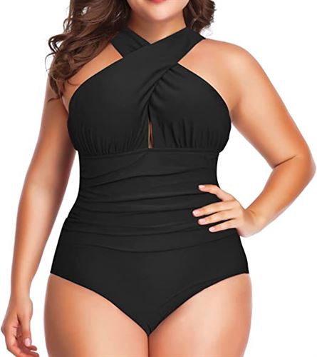 W YOU DI AN Women's Swimsuits One Piece Tummy Control Front Cross Backless Swimsuit Bathing Suit
