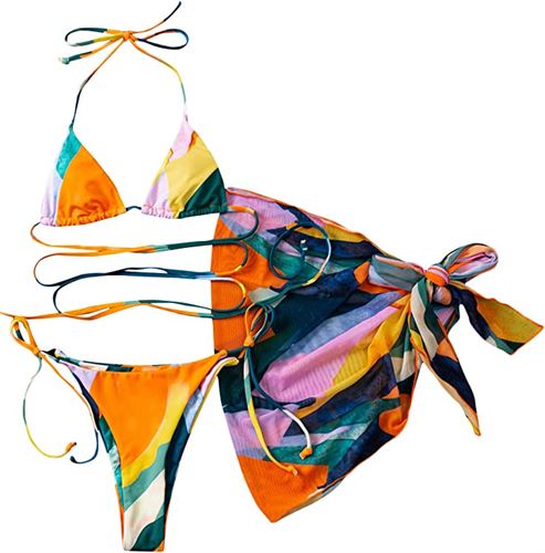SOLY HUX Women's 3 Piece Tie Dye Bikini Set Swimsuit