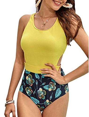MOLYBELL One Piece Swimsuits for Women High Waisted Bathing Suit Monokini Floral Print Cutout Racerback Zip Up