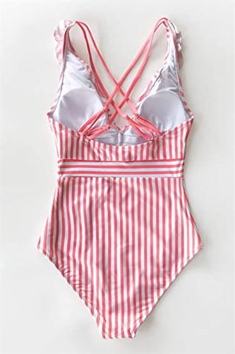 CUPSHE Women's Pink Stripe Ruffled One Piece Swimsuit