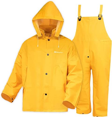 Safety Rain Gear/Jacket for Men Waterproof Heavy Duty PVC High Visibility Yellow Safety Jacket/Pants Rain Suit