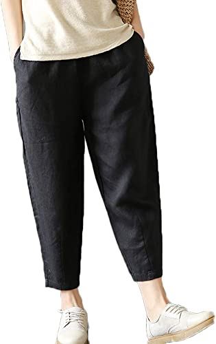 LaovanIn Women's Linen Cropped Pants Tapered Ankle Capris Trousers Elastic Waist