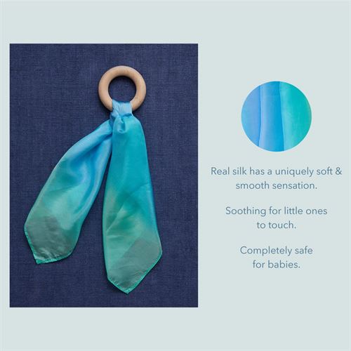 Sarah's Silks Silk and Wood Baby Teether Toy for Babies 3 Months and Older - Sea