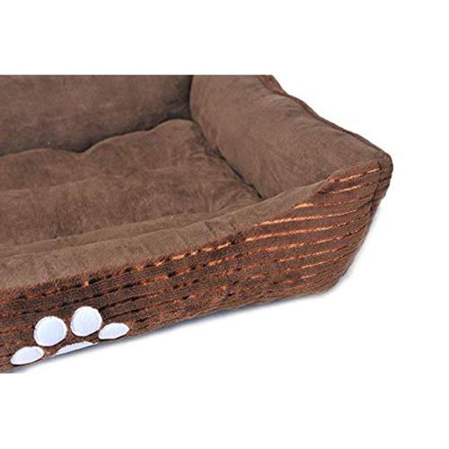 Long Rich HCT REC-005 Reversible Rectangle Pet Bed with Dog Paw Printing, Coffee, By Happycare Textiles, 25 by 21 inches