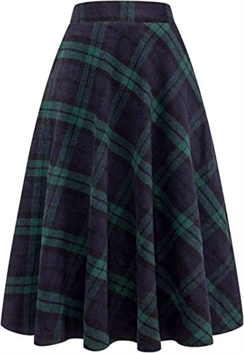 IDEALSANXUN Womens High Elastic Waist Maxi Skirt A-line Plaid Winter Warm Flare Long Skirts