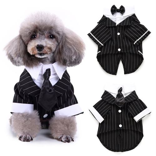 leaveforme Pet Dog Puppy Formal Tuxedo Suit Striped Wedding Bow Tie Jacket Costume Clothes