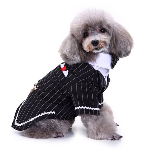 leaveforme Pet Dog Puppy Formal Tuxedo Suit Striped Wedding Bow Tie Jacket Costume Clothes