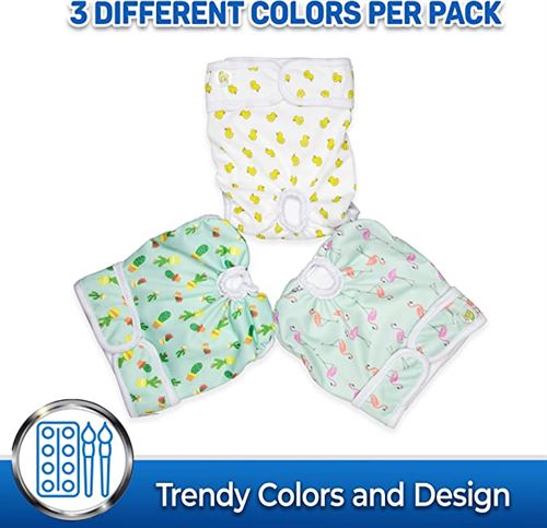 Pet Magasin Reusable Washable Dog Diapers (Pack of 3), Highly Absorbent with Strong & Flexible Velcro (Trending, Large (16”-24” Waist))