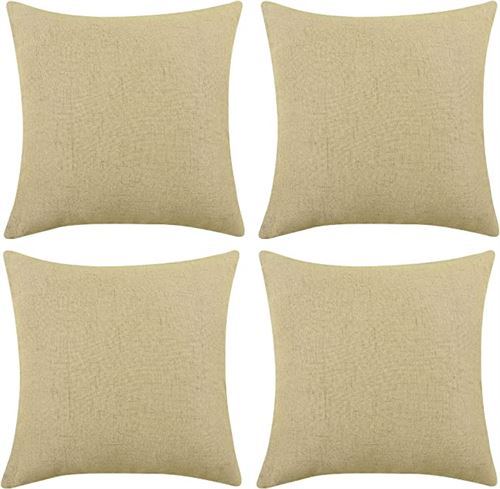 Deconovo Yellow Cushion Covers 17x17, Decorative Pillow Covers, Chair Seat Linen Pillow Sham with Invisible Zipper for Couch (16 x 16 Inch, Flax Yellow, set of 4, No Pillow Insert)