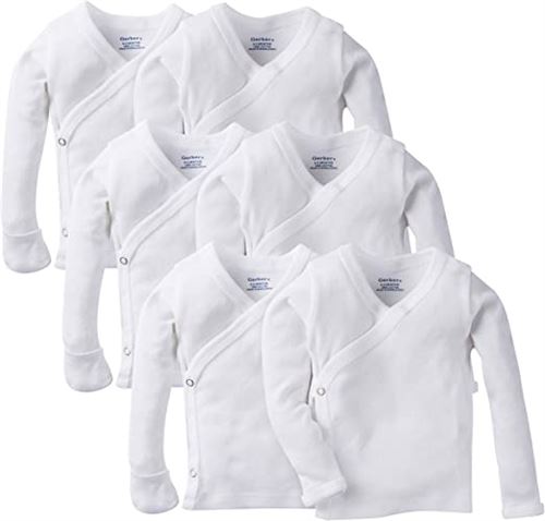 Gerber Baby Girls' 6-Pack Long-Sleeve Side-snap Mitten-Cuff Shirt