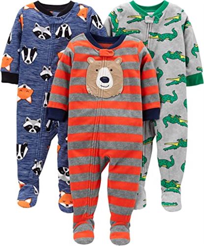 Simple Joys by Carter's Toddlers and Baby Boys' Loose-Fit Flame Resistant Fleece Footed Pajamas, Pack of 3