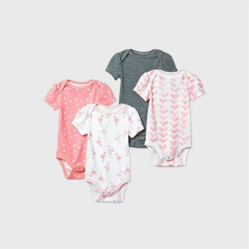 Baby Girls' 4pk Flamingo Parade Short Sleeve Bodysuit