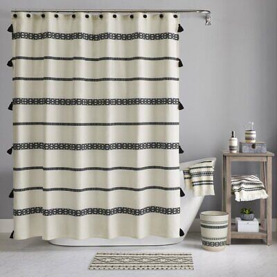 Boho Chic Polyester and Cotton Shower Curtain, Black, Better Homes & Gardens,182x182 cm