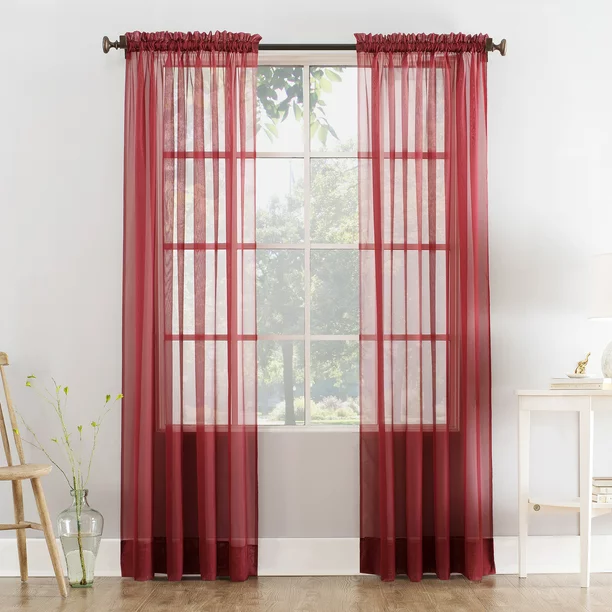 Mainstays Marjorie Sheer Voile Curtain, Single Panel, 59"w x 63"l, Red Burgundy