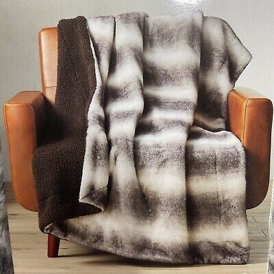 Better Homes & Gardens Blanket Faux Fur & Sherpa Throw 60" Brown Wolf Animal Nwt