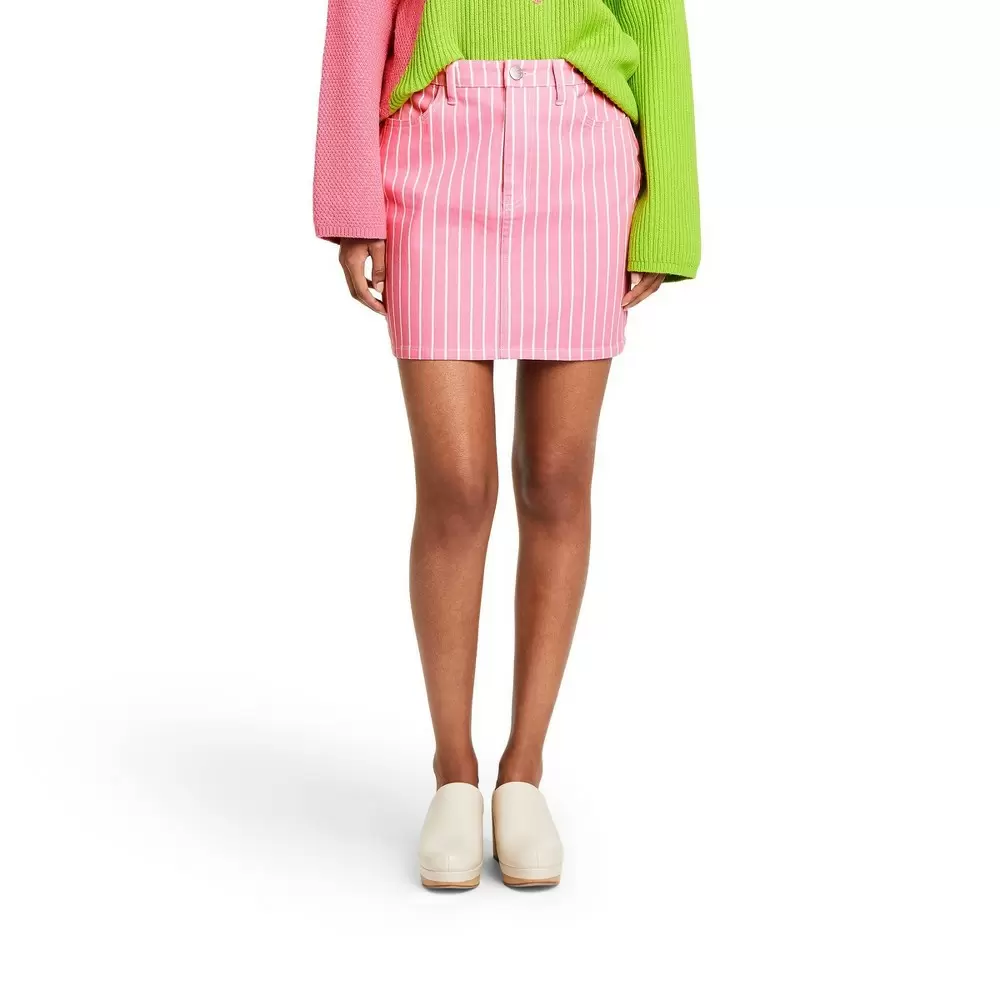 Women's Pinstripe High-Rise Mini Jean Skirt - Victor Glemaud x Target Pink 14