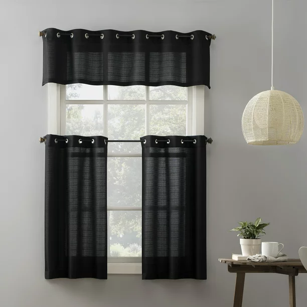 Mainstays Solid Grommet Semi Sheer Curtain Set, 54"x36", black