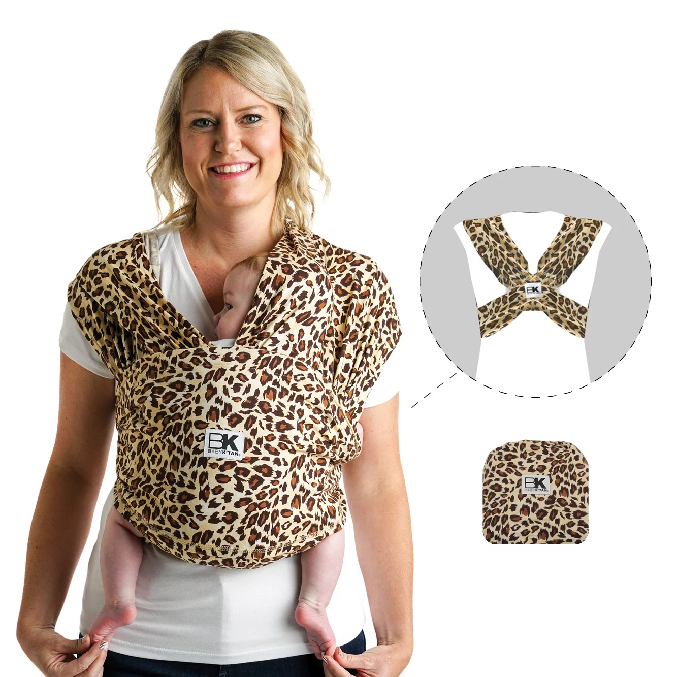 Baby K’tan Print Baby Wrap Carrier, Infant and Child Sling - Pre-Wrapped Holder for Babywearing - No Tying or Rings - Carry Newborn up to 35 lbs, Leopard Love (Small)