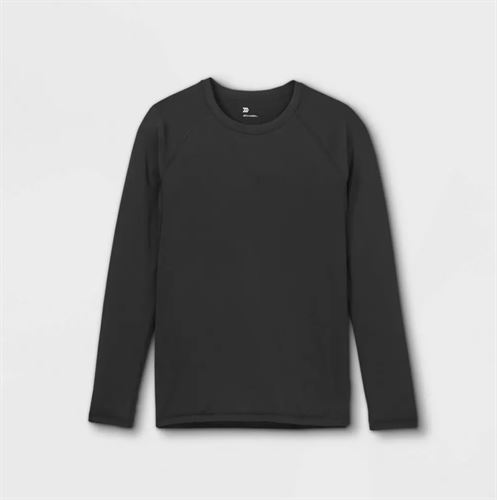 Boys' Long Sleeve Fitted Performance Crewneck T-Shirt - All in Motion Black L