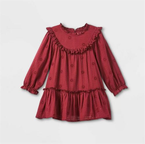 Toddler Girls' Embroidered Long Sleeve Dress - Cat & Jack Burgundy 18M